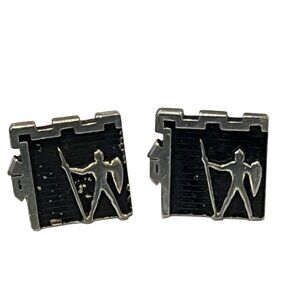 Vintage Medieval Knight Cufflinks With Castle Border Design